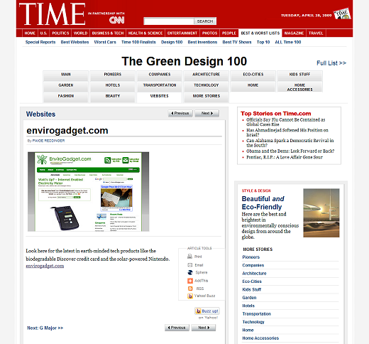 EnviroGadget Appears On Time Magazine’s The Green Design 100
